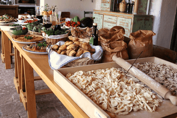 Table of Southern Italian food.