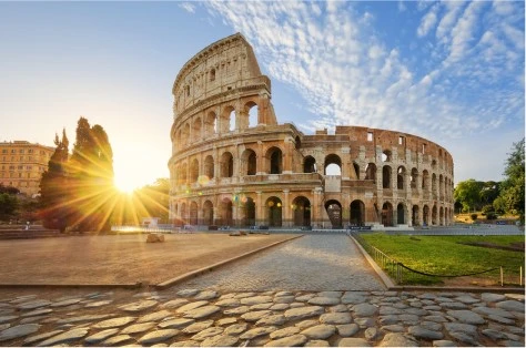 The Roman Colosseum at sunset.