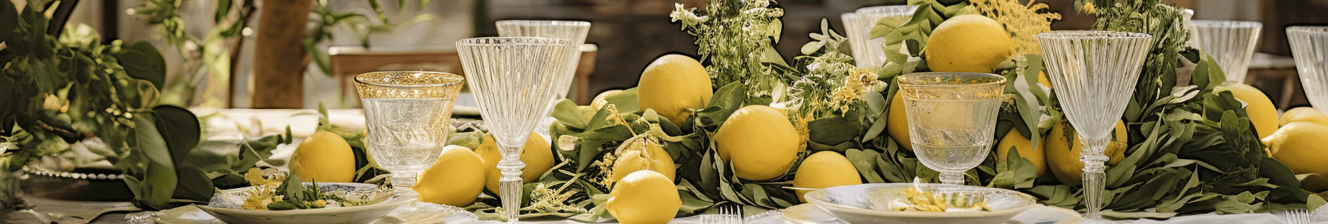 A table set at an outdoor restaurant, decorated with Lemons.