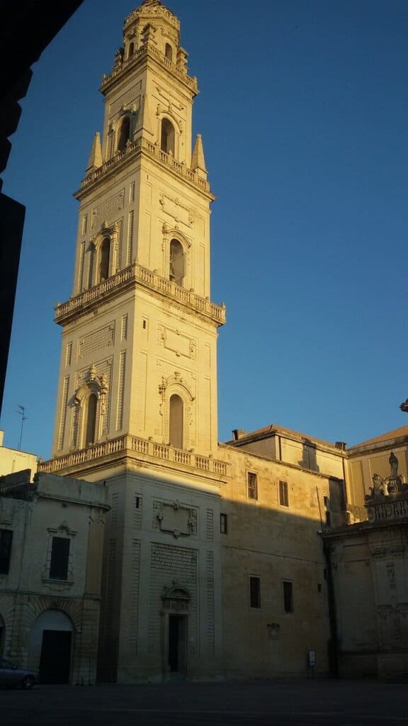 Lecce Cathedral Bell Tower at sunset.