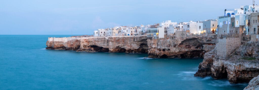 Cliff and sea view of Polignano a Mare in Italy