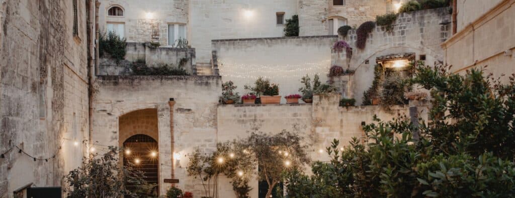 Exterior of Le Dodici Lune, a luxury hotel in Matera Italy.