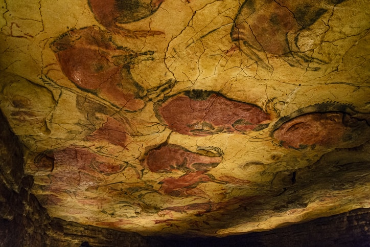A prehistoric painting of bison on a cave in Spain.
