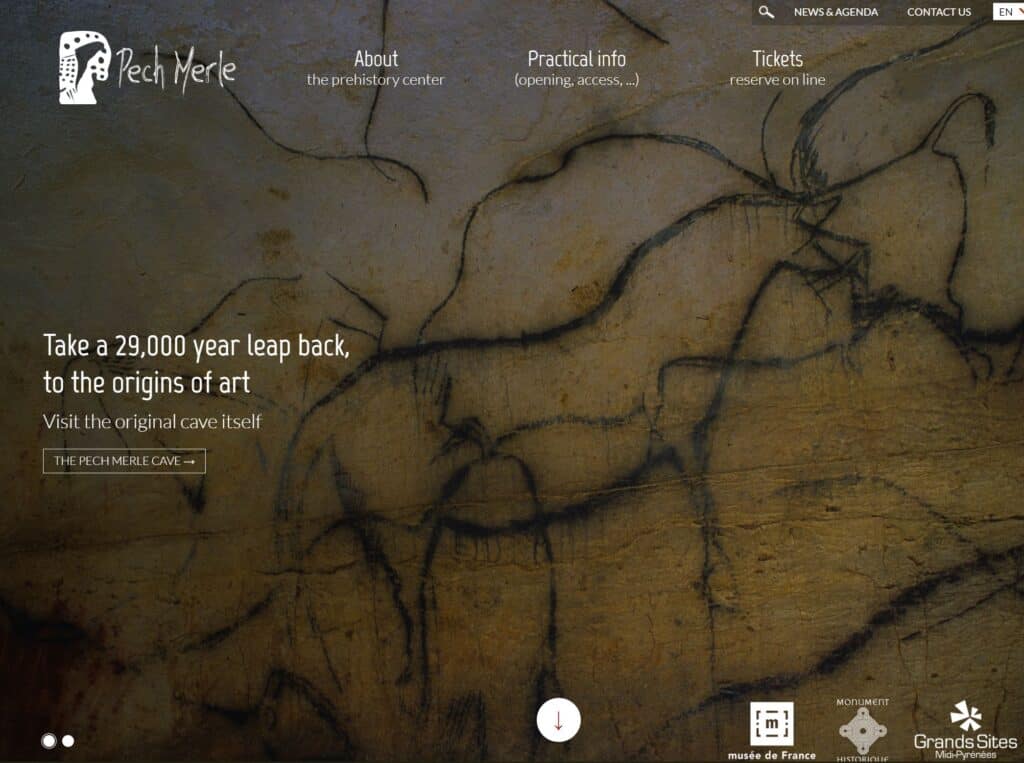 Home page of Peche Merle prehistoric cave site in Southern France.